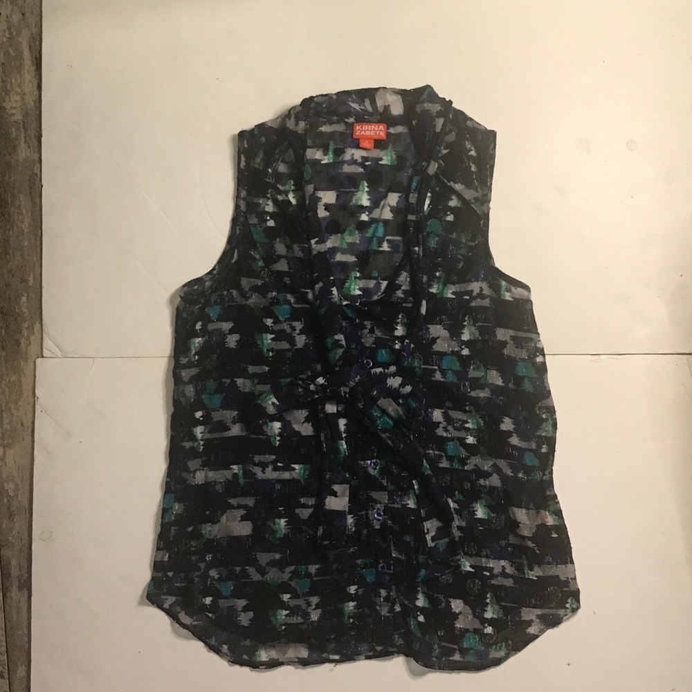 Kirna Zabete Blouse Blue Green Size S Sleeveless 1978